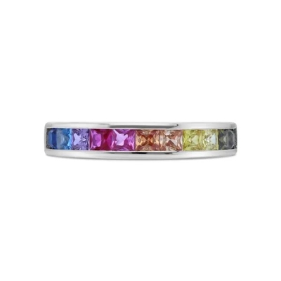 La baguette de Sterling Silver Rainbow CZ de la vente en gros 925 lapide des bijoux de partie de Ring Multicolor Zircon Ring For