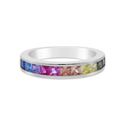 La baguette de Sterling Silver Rainbow CZ de la vente en gros 925 lapide des bijoux de partie de Ring Multicolor Zircon Ring For