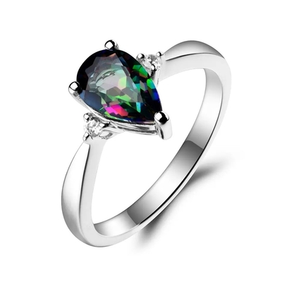 Bague de fiançailles mystique de Topaz Mystic Topaz Birthstone Month de nouvel arc-en-ciel de 925 Sterling Silver CZ