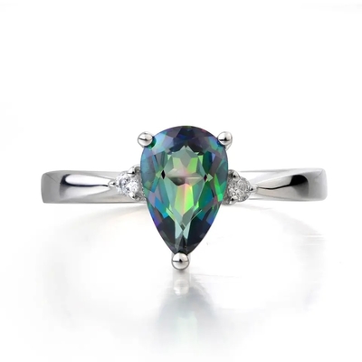 Bague de fiançailles mystique de Topaz Mystic Topaz Birthstone Month de nouvel arc-en-ciel de 925 Sterling Silver CZ