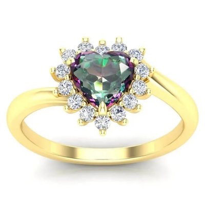 bagues de fiançailles mystiques de pierre gemme de halo de 14K Rose Gold Plated Heart Cut Topaz White CZ