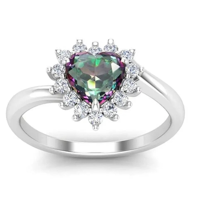 bagues de fiançailles mystiques de pierre gemme de halo de 14K Rose Gold Plated Heart Cut Topaz White CZ