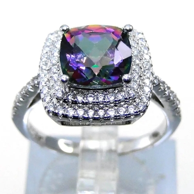 bagues de fiançailles mystiques de pierre gemme de halo de 14K Rose Gold Plated Heart Cut Topaz White CZ