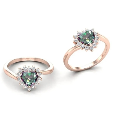 bagues de fiançailles mystiques de pierre gemme de halo de 14K Rose Gold Plated Heart Cut Topaz White CZ