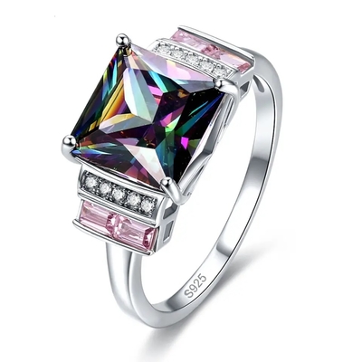 En gros 925 Sterling Silver Jewelry Square Shape Topaz Silver Ring mystique
