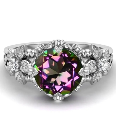 14K Sterling Silver Vintage Art Round plaqué par or a coupé Topaz Gemstone Engagement Rings blanc mystique