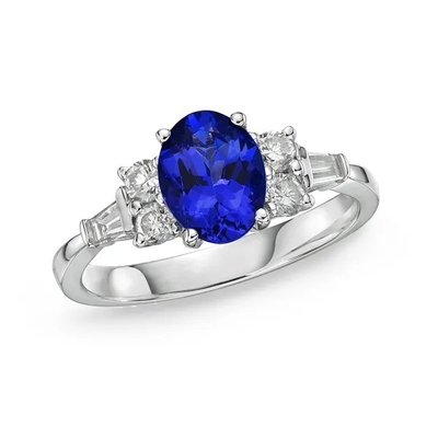 L'ovale de 925 Sterling Silver Wholesale Tanzanite Ring a coupé la bague de fiançailles de mariage de Tanzanite de pierre bleue