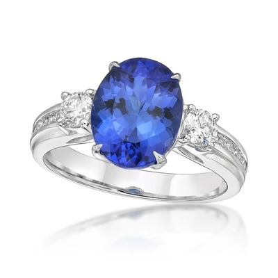 L'ovale de 925 Sterling Silver Wholesale Tanzanite Ring a coupé la bague de fiançailles de mariage de Tanzanite de pierre bleue