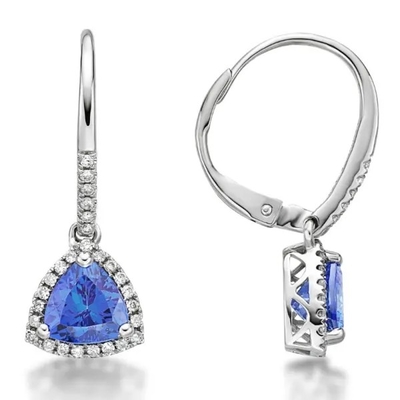 925 boucles d'oreille classiques minuscules de trillion de coupe de la CZ de bijoux de boucles d'oreille de Sterling Silver Solitaire Blue Tanzanite de goujon de Tanzanite