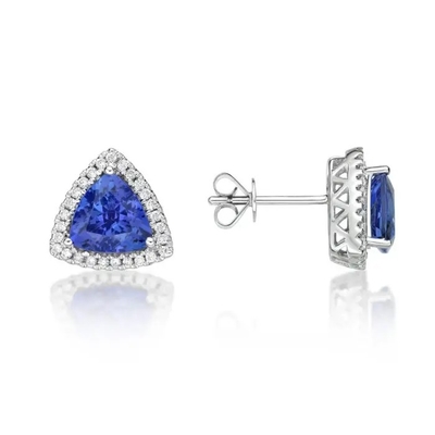 925 boucles d'oreille classiques minuscules de trillion de coupe de la CZ de bijoux de boucles d'oreille de Sterling Silver Solitaire Blue Tanzanite de goujon de Tanzanite