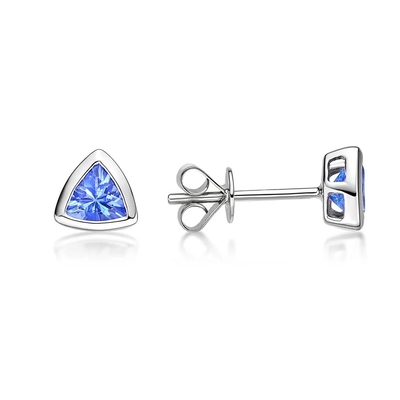 925 boucles d'oreille classiques minuscules de trillion de coupe de la CZ de bijoux de boucles d'oreille de Sterling Silver Solitaire Blue Tanzanite de goujon de Tanzanite