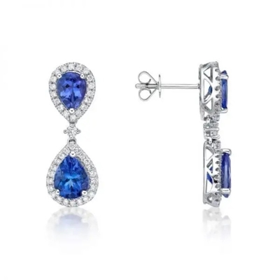 925 boucles d'oreille en forme de poire de double de bijoux de pierre de Sterling Silver Blue Color Tanzanite