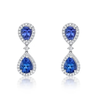 Épousant des bijoux, rhodium bleu d'argent de la pierre 925 de couleur de Tanzanite de longue boucle d'oreille plaqué