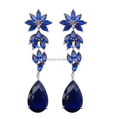 Épousant des bijoux, rhodium bleu d'argent de la pierre 925 de couleur de Tanzanite de longue boucle d'oreille plaqué