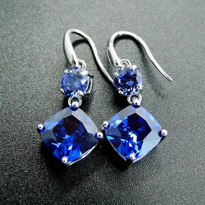 Épousant des bijoux, rhodium bleu d'argent de la pierre 925 de couleur de Tanzanite de longue boucle d'oreille plaqué