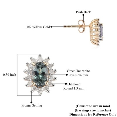 l'ovale de halo de la CZ de bijoux de l'or 14K jaune a coupé les boucles d'oreille classiques de Tanzanite de goujon des femmes vertes de la meilleure qualité de boucles d'oreille