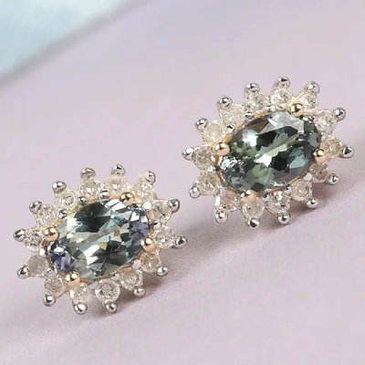l'ovale de halo de la CZ de bijoux de l'or 14K jaune a coupé les boucles d'oreille classiques de Tanzanite de goujon des femmes vertes de la meilleure qualité de boucles d'oreille