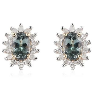 l'ovale de halo de la CZ de bijoux de l'or 14K jaune a coupé les boucles d'oreille classiques de Tanzanite de goujon des femmes vertes de la meilleure qualité de boucles d'oreille