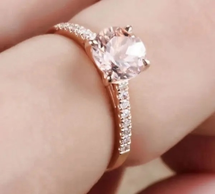 Bague de fiançailles en gros de Ring Round Cut Pink Morganite de Morganite de Sterling Silver Jewelry Rose Gold de l'usine 925
