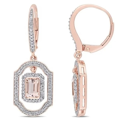 925 boucles d'oreille de goujon de fleur de Morganite de Sterling Silver Rose Gold Plated