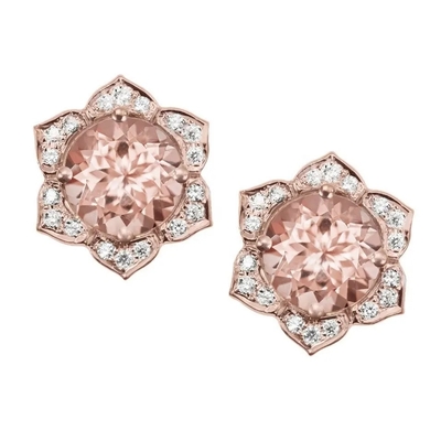 925 boucles d'oreille de goujon de fleur de Morganite de Sterling Silver Rose Gold Plated