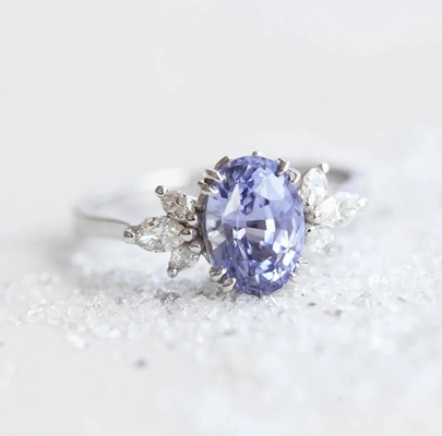 Promesse Ring Elegant Jewelry d'engagement de la CZ de côté de S925 Rose Gold Oval Lavender Sapphire