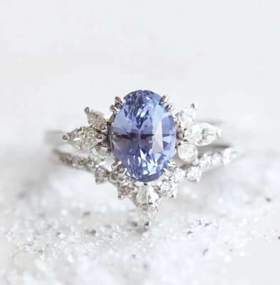 Promesse Ring Elegant Jewelry d'engagement de la CZ de côté de S925 Rose Gold Oval Lavender Sapphire