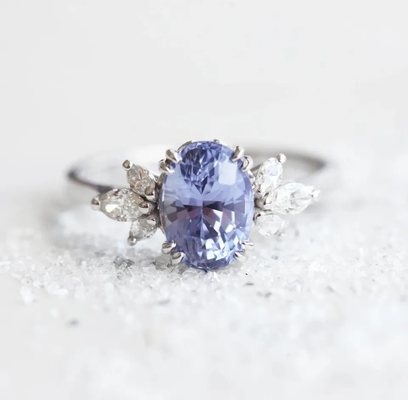 Promesse Ring Elegant Jewelry d'engagement de la CZ de côté de S925 Rose Gold Oval Lavender Sapphire
