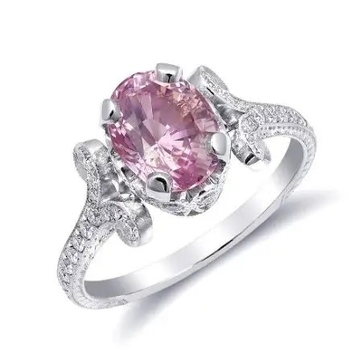 2,11 carats S925 Sterling Silver Natural Pink Sapphire CZ Ring Moissanite Engagement