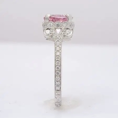 2,11 carats S925 Sterling Silver Natural Pink Sapphire CZ Ring Moissanite Engagement