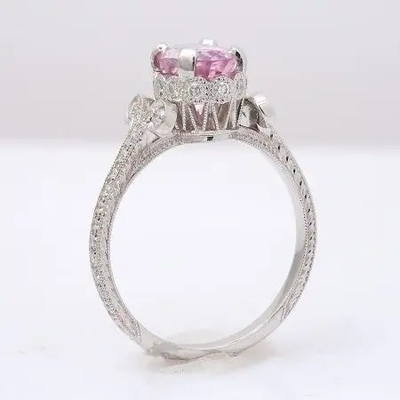 2,11 carats S925 Sterling Silver Natural Pink Sapphire CZ Ring Moissanite Engagement