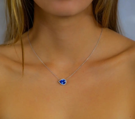 La conception simple de collier de 925 Sterling Silver Elegant Sapphire CZ préfèrent pour le cadeau de femmes