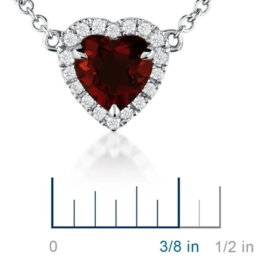 14K or blanc Garnet Pendant Necklace en forme de coeur, petite Sapphire Chain Necklace