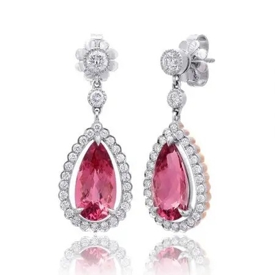 L'or S925 jaune a plaqué le halo rose en forme de poire naturel CZ de boucles d'oreille de Tourmaline