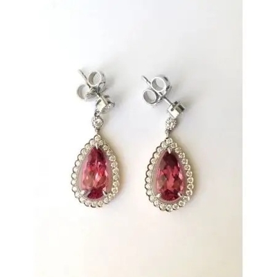L'or S925 jaune a plaqué le halo rose en forme de poire naturel CZ de boucles d'oreille de Tourmaline