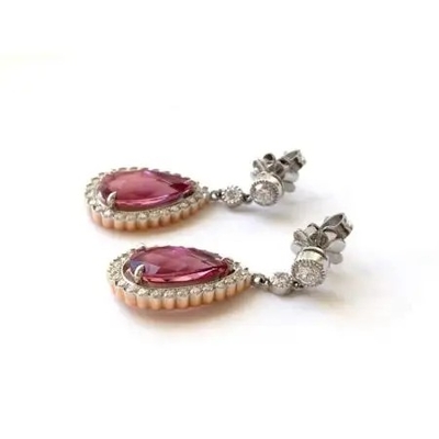 L'or S925 jaune a plaqué le halo rose en forme de poire naturel CZ de boucles d'oreille de Tourmaline