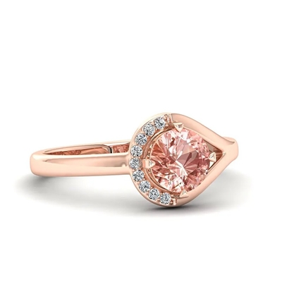 Morganite rose naturel de Rose Gold Plated Round Cut en argent central Ring Band S925