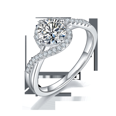 Bague de fiançailles de établissement lumineuse simple de mariage de torsion de ruban de Moissanite de coupe de rond d'infini de femmes de l'arrivée S925