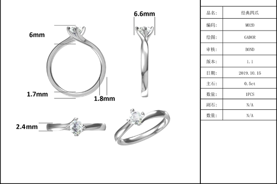 le minimaliste de bijoux de l'or 9K conçoit l'anneau argenté de Moissanite 925