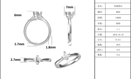 9K avec Madame minimaliste Ring de mosaïque de bijoux argentés de Moissanite