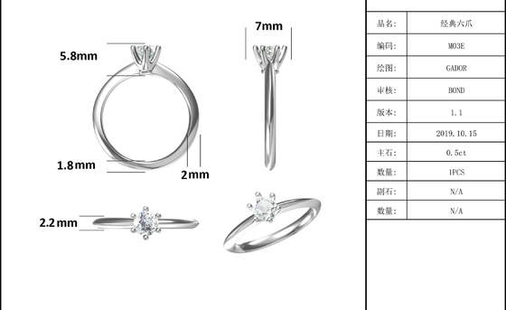 9K avec la coupe argentée Moissanite blanc Diamond Minimalist Wedding Jewelry d'anneau