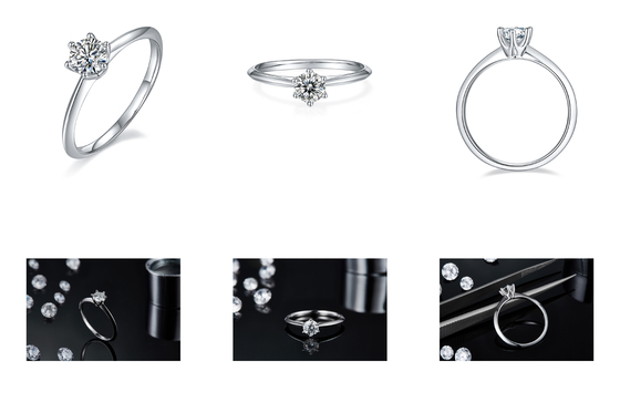 9K avec la coupe argentée Moissanite blanc Diamond Minimalist Wedding Jewelry d'anneau