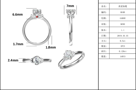 Bijoux plaqués uniques de femmes de Ring Custom Moissanite Ring Engagement d'or blanc de style de fleur