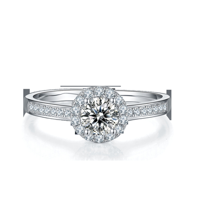 Anneau argenté de femmes de la coupe 9k Moissanite 925 ronds en pierre principaux de modèle