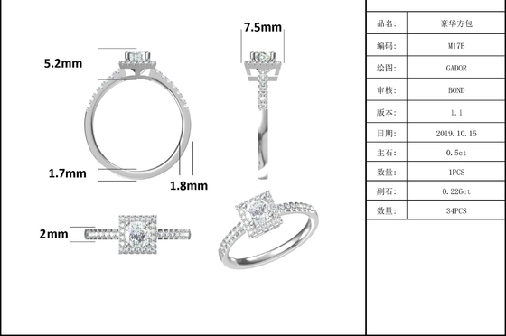 Les diamants carrés faits sur commande de Moissanite de conception de splendeur blanche pavent l'engagement pour des femmes sonnent