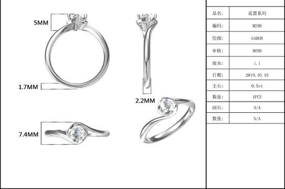 Le cru de Moissanite développé par laboratoire de carat de l'or blanc 14 a inspiré l'engagement Diamond Jewelry Ring de Moissanite