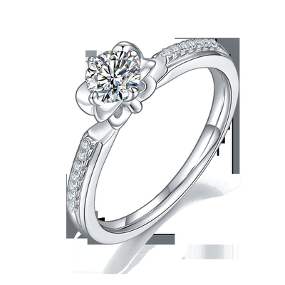 La fleur a coupé l'or blanc Ring Moissanite Engagement de Ring Unique 14KN d'engagement de Moissanite   Anneau