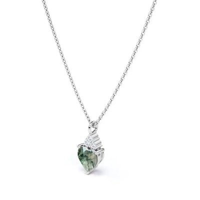 Collier simple cru argenté de Moss Crystal Agate Jewelry Complete Wedding de vert de l'amende 925 à vendre