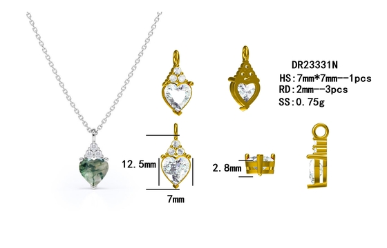 Collier simple cru argenté de Moss Crystal Agate Jewelry Complete Wedding de vert de l'amende 925 à vendre