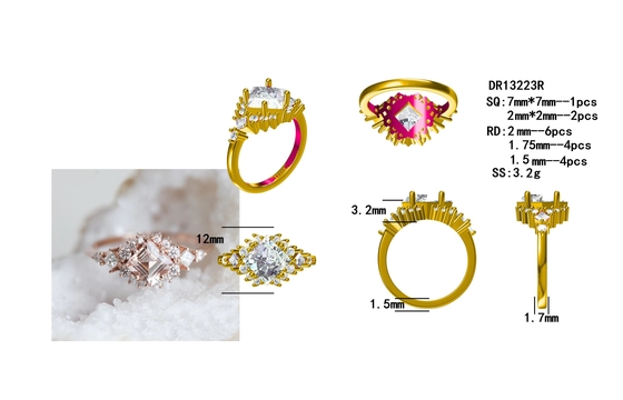 L'or de 925 Sterling Silver Fascination Pretty Rose a plaqué le halo de scintillement fin Ring Set de Morganite
